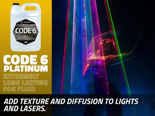 Vista 5 de Code 6 Platinum - Líquido de niebla prémium - Líquido de niebla a base de agua de alta densidad y larga duración para máquinas de 400 a 2000 vatios.