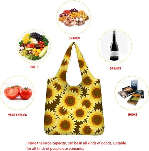 Vista 6 de WELLFLYHOM Bolsas de comestibles reutilizables con asa larga, diseño lindo, lavable y reutilizable