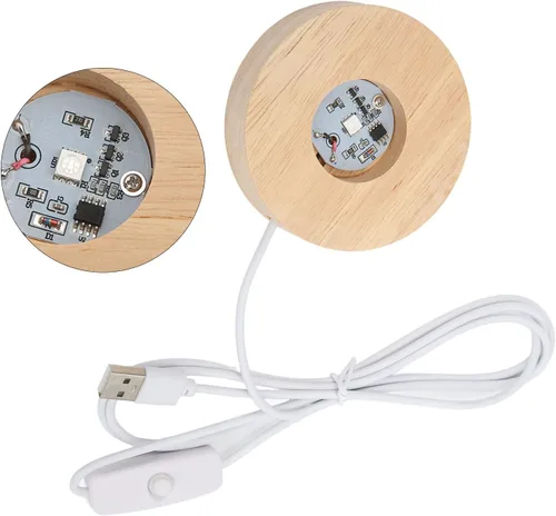 Vista 8 de Joyzan Soporte redondo de madera iluminada para lámpara de exhibición, soporte LED de madera, asiento rectangular con luz regulable, colorido