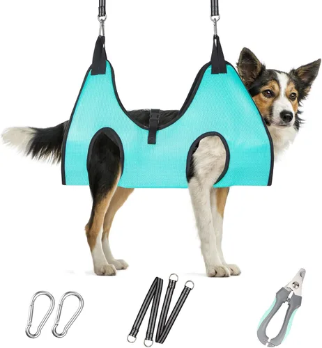 Vista 30 de Hamaca de aseo para mascotas para perros y gatos pequeños – Eslinga para recortar uñas con cortaúñas, lima de uñas y tijeras – Arnés de aseo