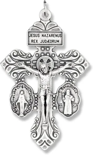 Vista 2 de Paquete de 10 Crucifijos de perdón con medalla de San Benito y medalla milagrosa Crucifijo de triple amenaza para hacer rosario, cruz de rosario