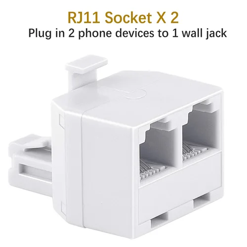 Vista 2 de Uvital Adaptador de pared dúplex RJ11, divisor de línea de teléfono duplex, enchufe de pared de 1 a 2 convertidores modulares para oficina y hogar