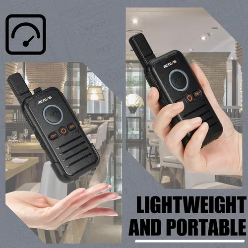 Vista 3 de Retevis RB45 Walkie Talkies - Paquete de 8 unidades, radio bidireccional recargable de largo alcance, doble PTT, indicador, sonido fuerte, mini