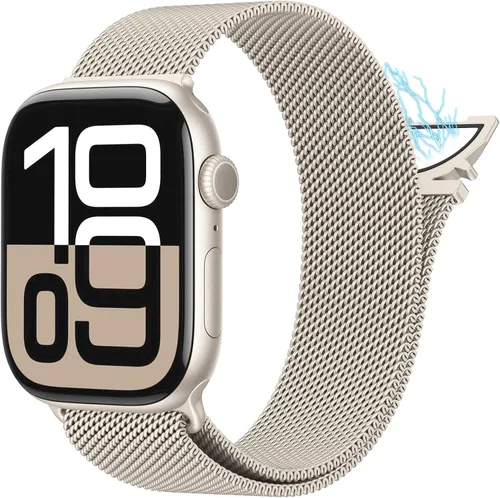 Vista 9 de Correa de malla milanesa compatible con Apple Watch Band de 1.929 in 1.811 in 1.772 in 1.732 in 1.654 in para hombres y mujeres, correa de metal más