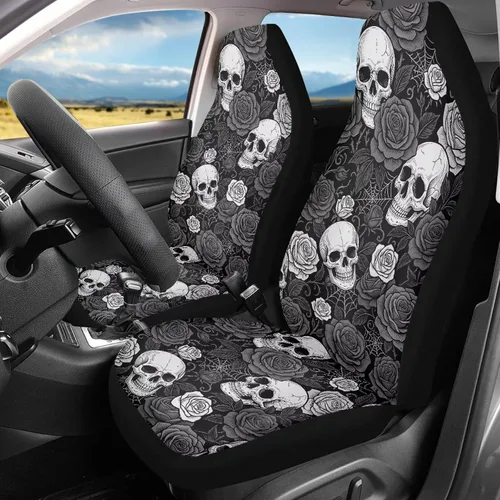 Vista 16 de Bulopur Fundas para asientos de coche negras y blancas con forma de murciélago, protector de asiento de coche universal, accesorios de coche