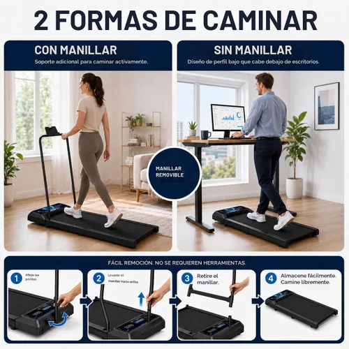 Vista 9 de Caminadora con barra de asa, 8% de inclinación debajo del escritorio