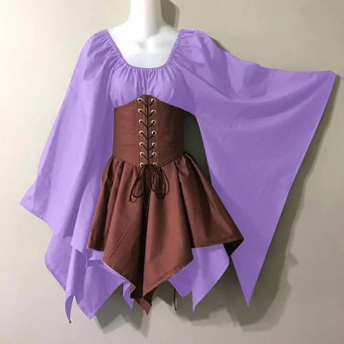 Vista 2 de Vestido irlandés tradicional para mujer, disfraz medieval renacentista, manga acampanada, falda de corsé, vestido gótico victoriano