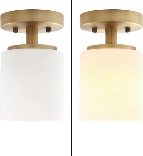 Vista 6 de Pathson Lámpara de techo moderna con pantalla de vidrio blanco, lámpara de techo semiempotrada de 1 luz para pasillo, loft, cocina, bar Antiguo