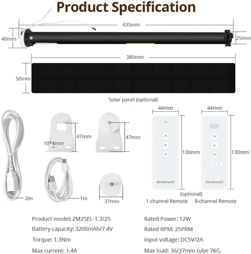 Vista 3 de Blindsmart Tuya Zigbee - Motor de persianas enrollables recargables para tubo de 1.496 pulgadas, persianas motorizadas, abridor de cortina