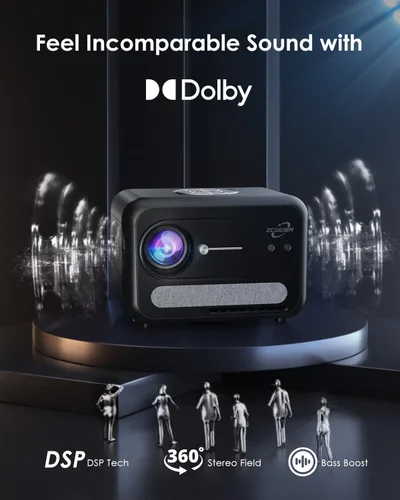Vista 6 de Proyector inteligente 4K para dormitorio, proyectores de cine en casa para interior y exterior con WiFi, Bluetooth, NFC, Airplay inalámbrico
