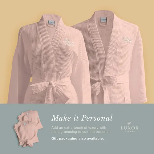 Vista 4 de Luxor Linens - Albornoz de gofre - 100% algodón egipcio - Bata de spa, lujosa, suave, afelpada, talla unisexúnica