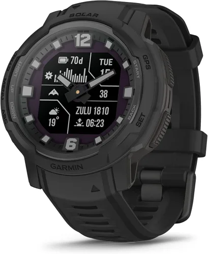 Vista 8 de Garmin Instinct Crossover, reloj inteligente híbrido resistente, manecillas analógicas y pantalla digital, color negro