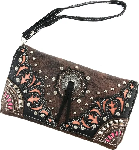 Vista 2 de Zelris Autumn West Fringe Concho Mujeres Crossbody Muñeca Trifold Wallet