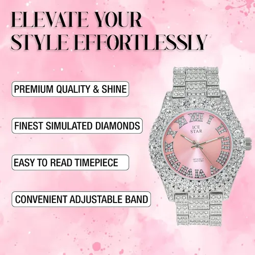 Vista 2 de Techno Pave Reloj de bisel solitario helado de 1.732 in para mujer