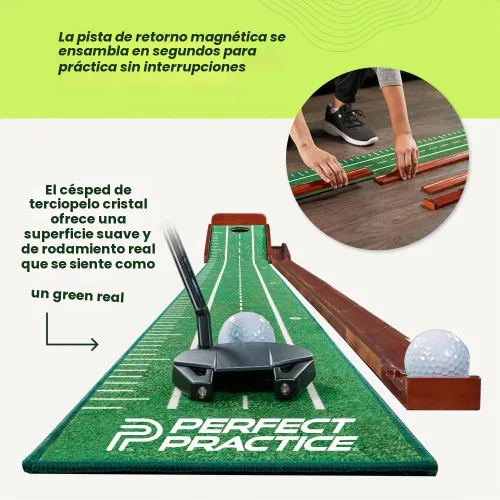 Vista 5 de Perfect Practice Putting Mat & Golf Chipping Net - Indoor Golf Training Aid Indoor putting green and chip shot practice, crystal velvet turf