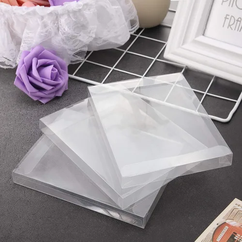 Vista 6 de Blulu 100 paquetes de cajas de cristal de plástico transparente para tarjetas de felicitación, fundas de almacenamiento de fotos, diseño plegable