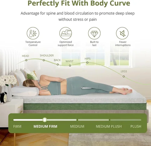 Vista 3 de Colchón Tamaño Twin, Colchón de Espuma Viscoelástica con Gel de 6 Pulgadas para Noches de Sueño Fresco y Alivio de Presión, Colchón de Firmeza Media