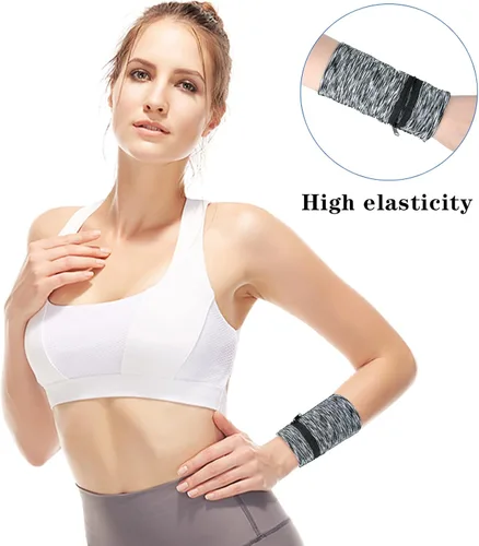 Vista 2 de 6 piezas de cartera de muñeca para mujeres y hombres, bolsa de muñeca elástica de alta elasticidad con cierre, perfecta para viajes, correr