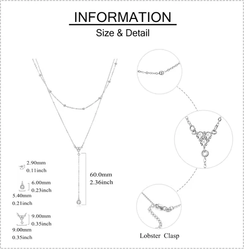 Vista 4 de Lariat - Collar en capas de plata de ley 925 gargantilla en capas en Y regalos de joyería de Navidad para mujer