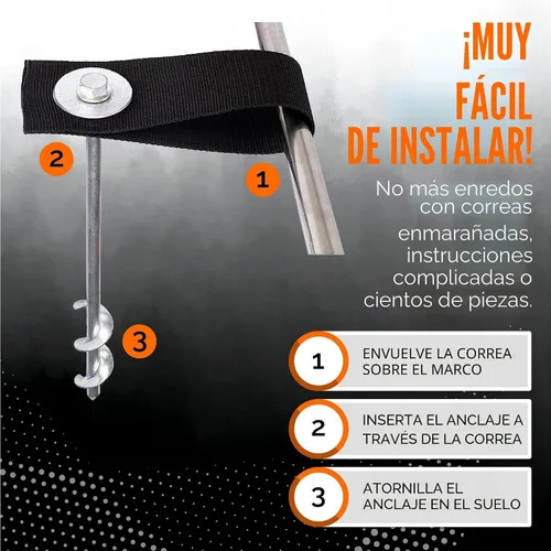 Vista 2 de Anclajes para Trampolín de Viento Fuerte Heavy Duty de 12" Juego de 4/6/8 con Correas, Broca de Taladro - Kit de Anclaje para Trampolín - Anclajes