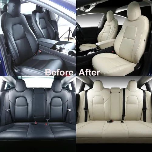Vista 7 de Funda INCH EMPIRE para asiento de coche, ajuste personalizado para Tesla Model 3, protector de cojín de asiento de cuero sintético para 2017 2018