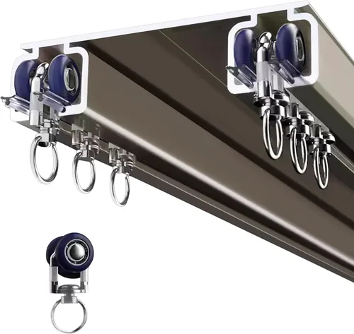 Vista 11 de Riel Doble Silencioso para Cortinas Montado en Techo, Rieles Divisores de Habitación de Aluminio de Alta Resistencia para Champán