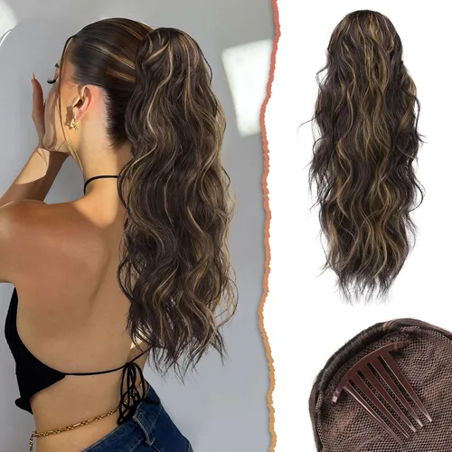 Vista 16 de SOFEIYAN Extensión de cola de caballo con cordón, de 24 pulgadas, ondulado, rizado, con clip, extensiones de cola de caballo con clip, extensiones