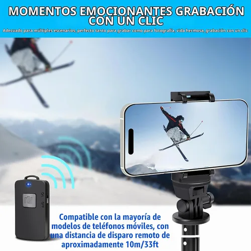 Vista 5 de BZE Trípode extensible para selfie de 62 pulgadas con control remoto inalámbrico y soporte para teléfono, soporte portátil de aleación de aluminio 3