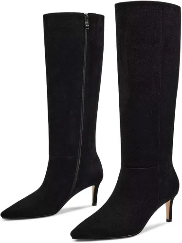 Vista 17 de wetkiss Botas altas hasta la rodilla para mujer, con tacón de gatito y diseño de punta puntiaguda, clásicas y sexys