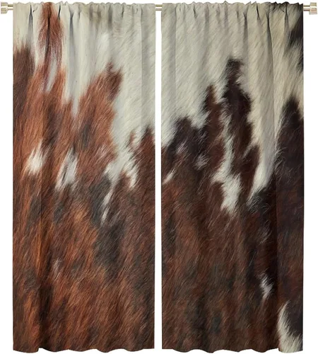 Vista 40 de Cortina opaca de vaca, estampado de animales, azteca occidental, rústica, granja, granja, bolsillo para barra, cortina para dormitorio, sala