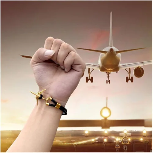 Vista 5 de Ramaix - Pulsera de ancla de avión de cuero multicapa auténtica, joyería piloto, asistentes de vuelo, estilo aviador para hombres y mujeres