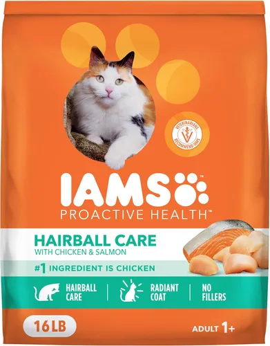 Vista 14 de Comida seca IAMS Proactive Health para gatos adultos con cuidado de bolas de pelo con pollo y salmón, bolsa de 3.5 lb