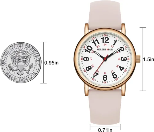 Vista 5 de GOLDEN HOUR - Reloj de enfermera impermeable para profesionales médicos, estudiantes, mujeres y hombres, esfera luminosa de fácil lectura, 24 horas