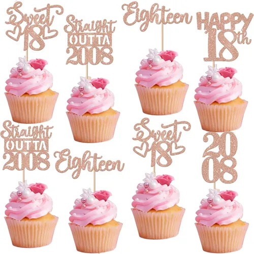 Vista 73 de 30 piezas negras para cupcakes de 10.º cumpleaños con purpurina Ten Happy 10 Straight Outta 2016 para saludos a 10 años 10 cumpleaños, boda Negro
