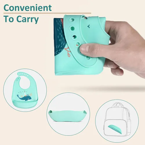 Vista 3 de Baberos de alimentación del silicón del bebé, 3pcs baberos impermeables ajustables para la alimentación
