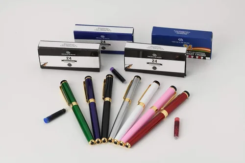 Vista 6 de Dryden Designs Pluma estilográfica. Caja premium de punta mediana 6 cartuchos de tinta incluidos (blanco perla)