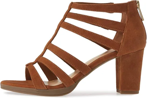 Vista 2 de FSJ Sandalias gruesas de tacón medio alto para mujer, puntera abierta, con correa en T, vestido de fiesta, graduación, oficina, zapatos con tiras