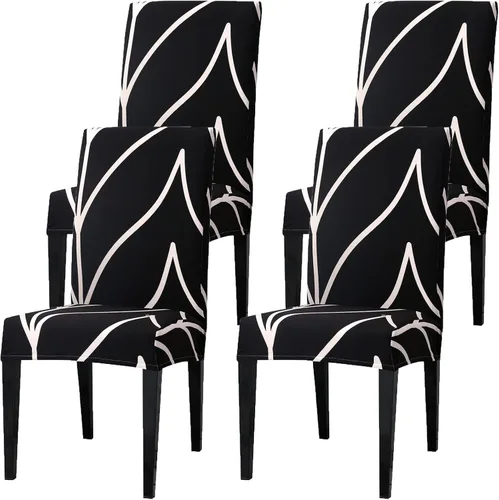 Vista 17 de Juego de 4 fundas para sillas de comedor, elásticas de elastano estampadas, fundas para sillas de comedor, lavables, extraíbles para sillas Parsons