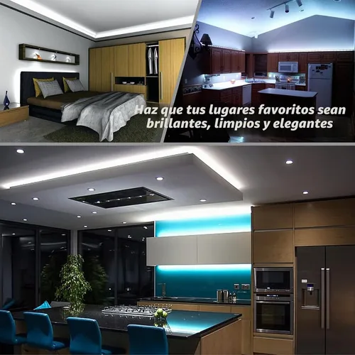Vista 3 de Tira de luces LED blancas frías de 16.4 pies, 5000 K, para exteriores, 120 V IP65, plana Luz diurna