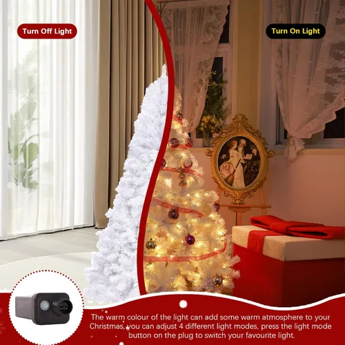 Vista 3 de Árbol de Navidad artificial preiluminado blanco de 4 pies, árbol de Navidad falso