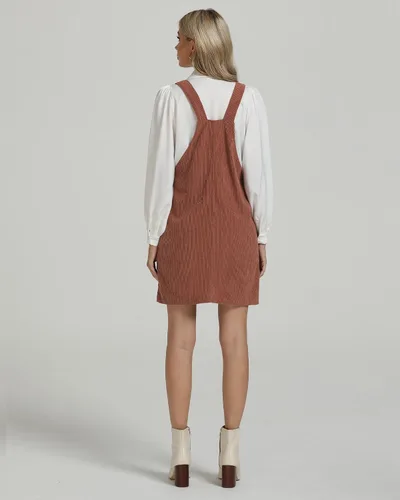 Vista 31 de luvamia Vestido de pana para mujer, tirantes ajustables, casual, a la moda, overoles cortos con bolsillos