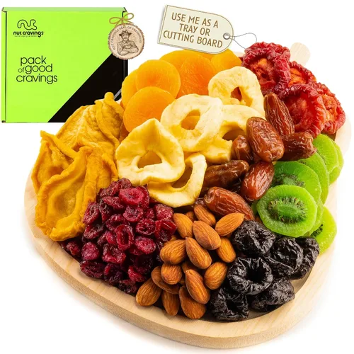 Vista 10 de NUT CRAVINGS - Cesta de regalo con arreglo floral de frutas secas navideñas en cesta de regalo de madera en forma de manzana + bandeja (9 surtido)