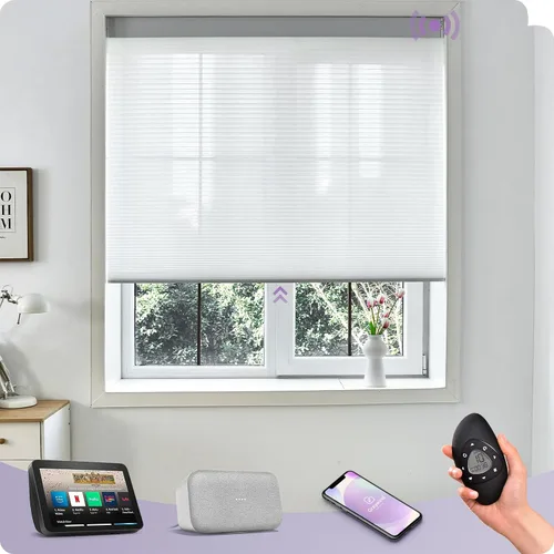 Vista 18 de Graywind Persianas celulares inteligentes personalizadas compatibles con Alexa Google, opacas, recargables, motorizadas, de 5/8 pulgadas, diseño