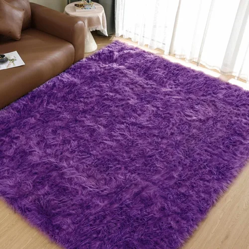 Vista 35 de Goolela Alfombra esponjosa de piel sintética para dormitorio, color marrón claro beige, 2 x 3 pies, alfombra de piel de oveja peluda y difusa