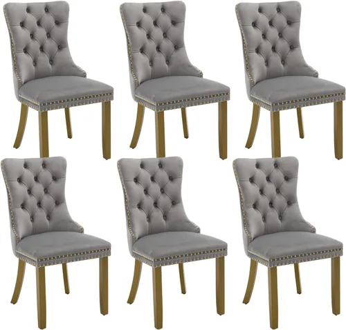 Vista 106 de Juego de 2 sillas de comedor de terciopelo beige, modernas sillas de cocina tapizadas