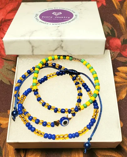 Vista 29 de Hecho a mano contra el mal de ojo orishas joyería de protección Ilde elástico elástico ajustable con cuentas unisex amuleto pulsera conjunto