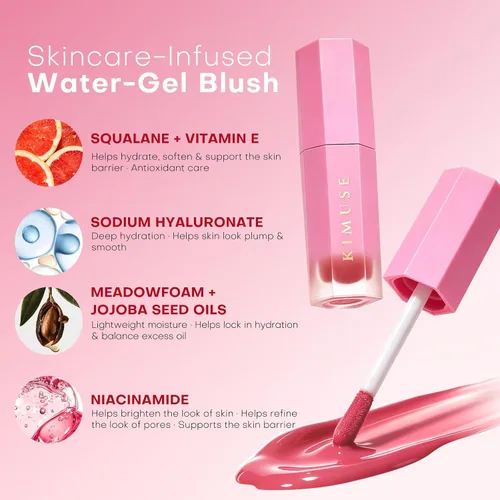 Vista 8 de KIMUSE Rubor líquido para mejillas, tinte hidratante para labios y mejillas Rosa neutro suave de fantasía