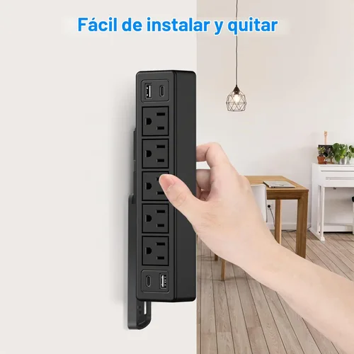 Vista 7 de Regleta de alimentación montable para debajo del escritorio de 40 W, enchufe plano de carga rápida USB-C de 20 W, protector de sobretensiones 1200J