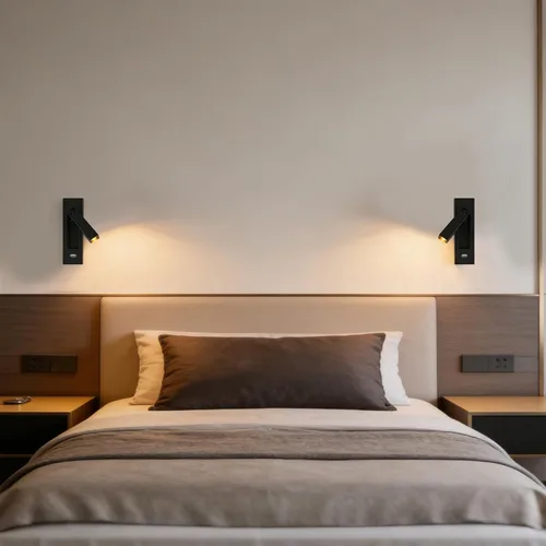 Vista 7 de Luz de lectura montada en la pared con USB, luz LED de lectura de cabecera con interruptor, luces de lectura empotradas ajustables para cabecero