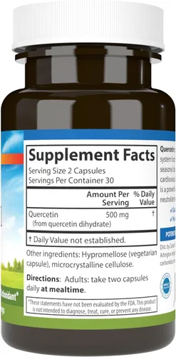 Vista 2 de Carlson - Quercetina, 500 mg, Apoyo estacional, Salud de la piel, Bienestar óptimo, 60 cápsulas vegetarianas
